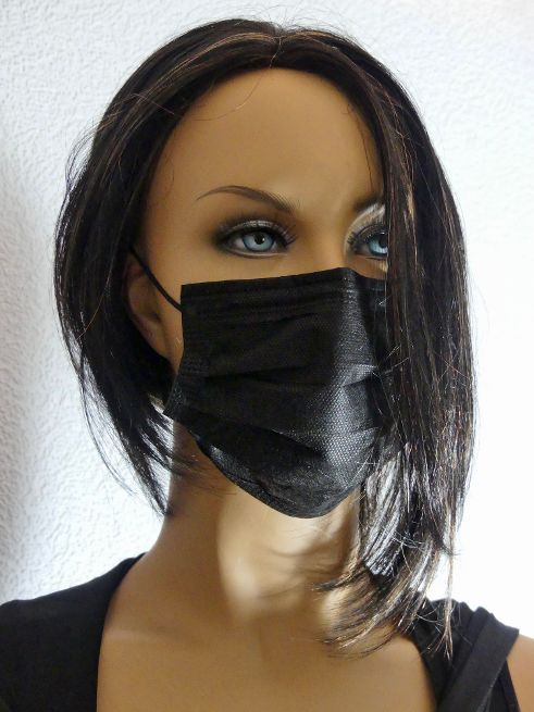 Mundschutz/Medizinische Gesichtsmaske, schwarz 4-lagig, Bakterienfilter über 98%